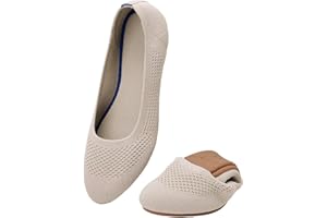 Puxowe Damen Strick-Ballerinas mit Rundkappe Flache Slip-On Schuhe Superweich für Komfort Bequem für Spaziergänge Niedriger Keilabsatz Lässiger Stil