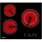 WEHIMO Glass Ceramic Plate 3 Fires 5500W, Extra Large Zone 25 cm, 9 Power Levels, Touch Control, Child Safety, Timer, Black