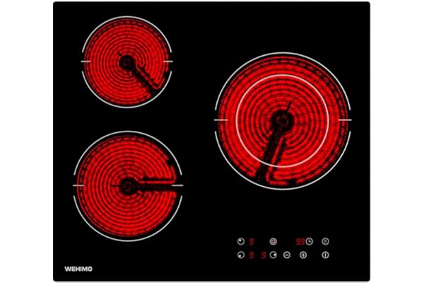 WEHIMO Plaque Vitrocéramique 3 Feux Encastrable, 5500W, 9 Niveaux de Température, Commande Tactile, Sécurité Enfant, Minuterie de 1 à 99 Minutes, Compatible avec Toutes les Casseroles