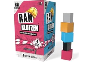 DENKRIESEN - RANKLOTZEN - „Auf die Klötze, fertig, los!“ | Ab 2 Spieler | Familienspiel | Geschenkidee | 4 Spieler Edition | Schnelligkeit, Geschick und verrückte Aufgaben | Spaß für die ganze Familie