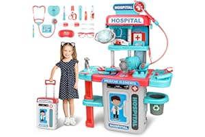 deAO Fartuch lekarski, zestaw do odgrywania ról z dźwiękiem świetlnym, zestaw stacji medycznych, zestaw do cosplay ze stetoskopem, termometrem, strzykawką, zabawka medyczna, prezent dla dzieci od 3