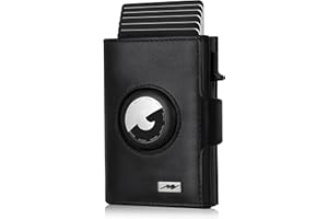 Marc Peter® Chicago Leder Push Air Slim Wallet - Airtag Geldbörse mit Münzfach - RFID Schutz kleines Mini Portmonee Leder Schwarz XL MÜNZFACH