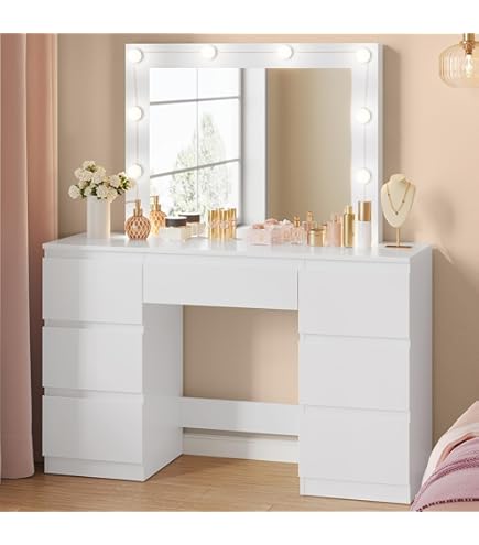 GREKPOL (110x144) 5 Tiroirs Coiffeuse Avec Iroir LED (100x67) - Table