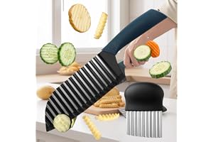 aghoer Vågskärare, 2 stycken räfflade knivar, rostfritt stål vågskärare, pommes vågkniv, 1 crinkle cutter & 1 pommes vågkniv, dörr grönsaker, sallad och pommes frites