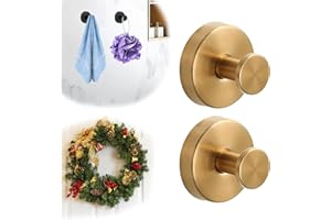 GENERIC Suction Cup Hooks for Christmas Wreath - No Drill Suction Cup Hooks for Shower Hanging Towels - Stainless Steel Wreath Hanger Holder for Glass Window Door Bathroom Mirrors (Gold, 2 PCS)
