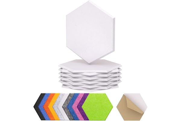 TONOR Lote de 12 Paneles Acústicos Murales Autoadhesivos, 30 x 26 x 1 cm Panel acústico de Alta Densidad, Espuma Acústica Hexagonal Aislante para Estudios, Oficinas, Dormitorios, Salones, Blanco