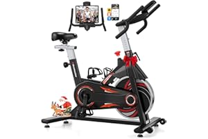Advamsoler Exercise Bike, Spin Bike with App for Home Use, Indoor Cycling Bike with Curved Handlebar, Stationary Bike with LCD Display & Bluetooth Connection, Comfortable Seat, 350LBS Capacity