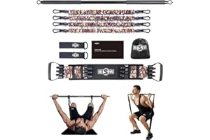 INNSTAR Portable Home Gym Set with Workout Bar, Bench Press Set, Squat Resistance Band, Door Anchor and More-Full Body Workout Equipment to Build Muscle and Shape Body