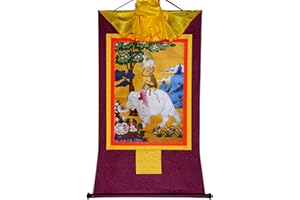 Gandhanra Thangka Tibétain - Quatre animaux harmonieux Thangka - Peinture Tantrique Bouddha à Dorure - Tapisserie Mural pour Décoration Zen - Méditation et Relaxation Spirituelle