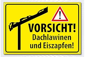 ‎PG PICO SIGNS SCHILDER UND MEHR Hochwertiges Schild Alu-Dibond mit UV-Schutzlackierung " VORSICHT! DACHLAWINEN" 200 x 300 mm rechteckig | Betreten auf eigene Gefahr | Hinweisschild aus Wetterfestem Alu/Dibond