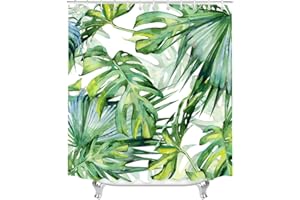 Lerores Duschvorhang 240x200cm Grün Blätter, Beschwerter Saum Antischimmel Textil, Wasserdicht, Waschbar Polyester Stoff Badevorhänge mit Ösen und 16 Duschvorhangringe für Badezimmer, Badewanne