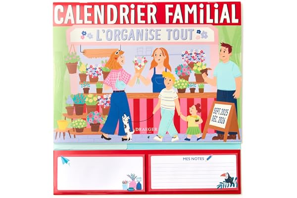 DRAEGER PARIS 1886 - Organiseur familial mural 28x28 cm - 2026-18 fiches mensuelles - Papier FSC - Planification famille