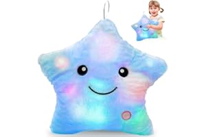 TOGETDREAM LED Sternen Kissen LED Sternförmiges Kissen Leuchtende Kinder Kissen Nachtlicht Plüschkissen Stern Plüsch Kissen Sensorisches Spielzeug für Autismus Deko Geschenk für Weihnachten Geburtstag (A)