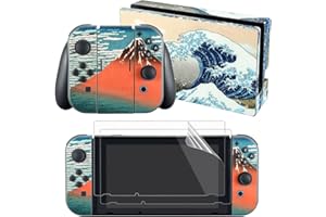 eXtremeRate Autocollants pour Nintendo Switch Console,Autocollant de Protection pour Switch Joycons & Grips,Skin Sticker pour Switch Dock avec 2 PCS Protecteur d'Écran-Grande Vague