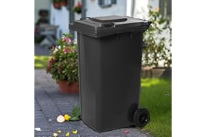 2mGoods 3er-Pack Graphit, 120L Müllbehälter, Mülltonne, Abfalltonne, Extra Starker Kunststoff, Vollgummiräder, Müllgroßbehälter mit Deckel