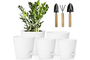 IDEALIFE Macetas para Flores Juego de 5, 17.8/16.5/15.2/13.9/12.7cm macetas de Auto-riego, Maceteros Decorativos Interior con Agujeros de Drenaje, Macetas De con Forma De Flor para Interior para DecoracióN