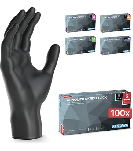 Einweghandschuhe Schwarz Latex, Einmalhandschuhe S, 100 Stück, puderfrei, Handschuhe Einweg, Latexhandschuhe Schwarz, in Größe S, M, L & XL verfügbar Gewerbe, Industrie & Wissenschaft