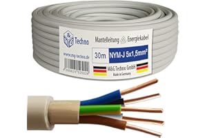 M&G Techno 30m NYM-J 5x1,5 mm² Mantelleitung Feuchtraumkabel Elektrokabel Kupfer Made in Germany