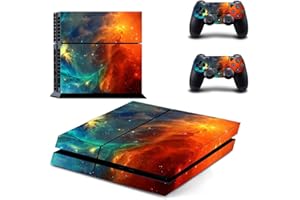 DOTBUY PS4 Skin Aufkleber Sticker Design Folie schützende Haut Schale für Sony Playstation 4 Konsole und 2 Dualshock Controller (Blue-Orange Starry)