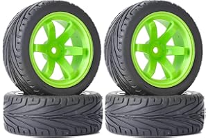 KINGCOO Juego de neumáticos y ruedas de coche con radio, 4 unidades, 65 mm de goma y ruedas de plástico, 6 radios, llantas hexagonales de 12 mm para 1/10 RC On-Road Touring Racing Auto para Traxxas