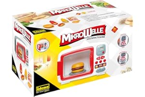 Idena 40470 - Microondas para Niños con Efectos de Luz y Sonido, Aparato de Cocina con 7 Funciones Básicas y Amplios Accesorios, Juguete para El Aprendizaje de Habilidades Prácticas