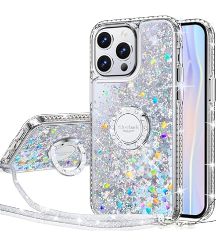 LLZ.COQUE For IPhone 15 Pro Max Glitter Case, Adjustable Hand Strap Stand Clear Cover For Girls Women, Transparent Four Corners Drop Protection Shockproof Phone Case For IPhone 15 Pro Max, Clear - View #3