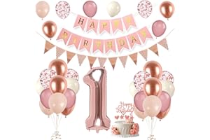 VUCDXOP 1. Geburtstag Deko Roségold, Luftballon 1. Geburtstags, Geburtstagsdeko 1 Jahr, Mädchen 1 jahre Geburtstags Deko-Set, Zahl 1 Luftballons Tortendeko Roségold Weiß Rosa Ballons für Geburtstag Party Deko