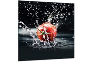 TMK ARTDEKO TMK I Protection anti-éclaboussures en verre trempé 60 x 65 cm – Verre décoratif avec ruban adhésif adhésif – Paroi arrière en verre pour cuisine Noir tomate