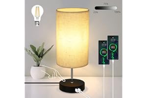 GBLY Lampa stołowa Lampka nocna do salonu USB - 1 er Vintage Black E27 Akumulatorowa lampka nocna z ciepłym białym dotykiem Funkcja ściemniania ładowania z abażurem z tkaniny