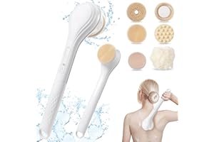 ‎SUNFRY Elektrisch Rückenbürste Duschbürste Körperbürste mit Langem Stiel 6 Reinigungsköpfen Wasserdichte Wiederaufladbare Badebürste 360° Rotierend Rückeneincremhilfe Massagebürste für Spa Shower Exfoliating