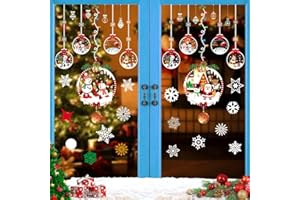 QUOHE Autocollant Noël Fenêtre, Stickers Noel Fenetre Réutilisable Amovible Statique PVC Grand Autocollants pour Magasin Vitre Vitrine Porte, Hiver Decoration Noel Maison Interieur Flocon de Neige Sticker