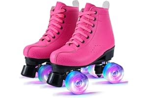 KELODO Rollschuhe für Mädchen/Frauen,Damen Klassische Retro Rollschuhe,4 Glänzend Rädern Rollschuhe für Männer und Jungen,PU Leder Erwachsene Rollschuhe für Innen/Outdoor,ideal für Anfänger