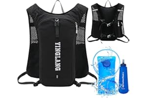 Lnopever 8l Zaino Trail Running Per Uomo E Donna,2 Borraccia Pieghevole Da 500ml,Zaino Idratazione Running,Zainetto Per Mtb Trail Ciclismo Bici Trekking Maratona (Nero-01)