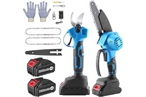 ELECTRI-HQ Cesoie a Batteria Per Potatura，Seghetto a Batteria，Kit Motosega e Forbici a Batteria，2 Batterie 48v 2000mah,Viene Fornito Con Catena e Forbici.