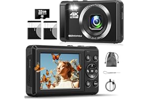 ZMOQNG Digitalkamera, 4K 64MP Kompaktkamera Fotokamera mit 32GB Karte 16X Digitalzoom 2,4" großem Bildschirm Fotoapparat Digitalkamera für Kinder Einsteiger Teenager (Schwarz)
