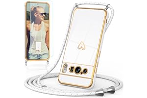 Togestar Handykette Hülle für Google Pixel 8 Pro Handyhülle mit Band und Schutzfolie, Kameraschutz Herz Love Design 360 Grad Stoßfeste Schutzhülle Silikon TPU mit Kordel zum Umhängen, weiß