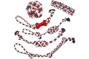 SUOXU Hundespielzeug aus Seil, langlebiges Kauspielzeug-Set für Hunde, Weihnachten, Geburtstag, 6 Stück, Knotenseil, Zahnreinigung, verhindert Langeweile, Angst, für kleine/mittelgroße und große Hunde