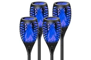 Fortand Fackeln Solar Draußen, 4Stück LED Gartenfackeln Solar mit Blaue Realistischer Flammeneffekt Halloween Gartendeko Fackeln Solar Flammenlicht Wasserdicht Solarleuchten für Outdoor Halloween Deko