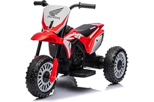 Baroni Toys Moto Elettrica Honda Bambini 1-4 anni CRF450, Triciclo elettrico con motore 6V, 3 km/h Motocross elettrica da interno ed esterno, certificazioni sicurezza EN71 e CE, Rossa