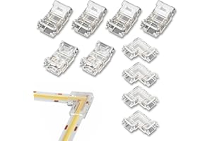 MODURIO 10PACK COB LED Strip Connector Set for 8mm Width 2 Pin LED Strips – Solderless Strip Connectors Include 4pcs L Shape, 4pcs COB-to-COB & 2pcs COB Strip-To-Wire Connectors for Non-Waterproof Tape Lights