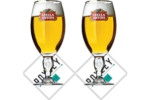 ROXLEYLTD Roxley | Stella Artois - Vasos de pinta nucleados con borde dorado, 2 unidades, vaso de cerveza Lager de 56 cl, tamaño cueva de hombre, fabricado en Reino Unido
