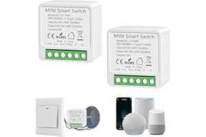 HNCY Interruptor WiFi Smart Life, 16A Relé Interruptor Inteligente Wi-Fi & Bluetooth, 2.4g Smart Light Switch Compatible con Asistente de Voz y Tuya, Smart Switch Alexa, Requiere Cable Neutro (2 piezas)