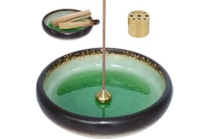 ‎BEYLAB BEYLAB 3 in 1 Räucherstäbchenhalter Keramik Räucherschale für jedes Räucherwerk, Räucherstäbchen, Palo Santo Halter, Weißer Salbei, Salbei räuchern, Abnehmbares Messingset - Grün