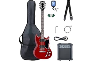 McGrey Rockit Double Cut Set Completo Guitarra Eléctrica 8 piezas: guitarra, amplificador, cuerdas, funda, afinador, púas, correa y cable. Color Cherry Red.