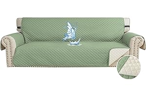 CYCMACO Funda Sofa Impermeable 4 Plazas, Cubre Sofas Antiarañazos Gatos, Couch Cover Antideslizante Antimanchas, Universal, con Reposabrazos, Lavable, Verde Claro