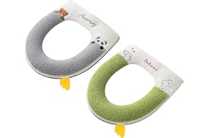 Fyfjur Cremallera Funda Inodoro, 2 Piezas Felpa Funda para Asiento De Inodoro con Mango, Invierno Cojín del Asiento del Inodoro Mantener Caliente para Asiento De Inodoro Ovalado, 38x43cm