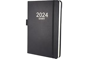 EARNING POWER 2024 Diary,Diary 2024 A5 Day Per Page from Jan 2024 to Dec 2024, Productivity A5 Daily Planner with Monthly Tabs, Pen Loop and Inner Pocket, 21×14.5cm(Black)