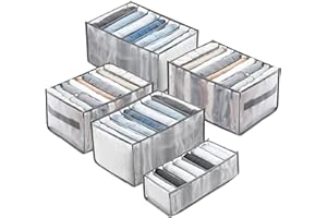 Joycabin 5 Pack Wardrobe Storage Organiser,Mesh Clothes Storage Box,9 Grids Foldable Wardrobe Clothes Organiser Clothes Drawer Dividers for Jeans,Trousers,T-Shirt,Storage Boxes,Clothes Storage Box