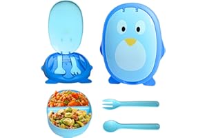 Foursummers Fiambrera para Niños, Tupper para el Almuerzo Infantil, caja con dos compartimentos Y Juego de Cubiertos Apto par