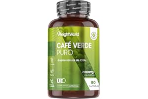 WEIGHTWORLD Café Verde Puro 21000 mg - 90 Cápsulas, Extracto de Café Verde Arábica, Sin Tostar - 1 Mes de Suministro, Apto para Veganos, Fuente Natural de Ácido Clorogénico, Sin Estearato de Magnesio ni OGM